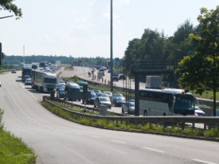 Am 10. Juli 2014, der letzte Stau in voller Breite auf der Langenfelder Brücke